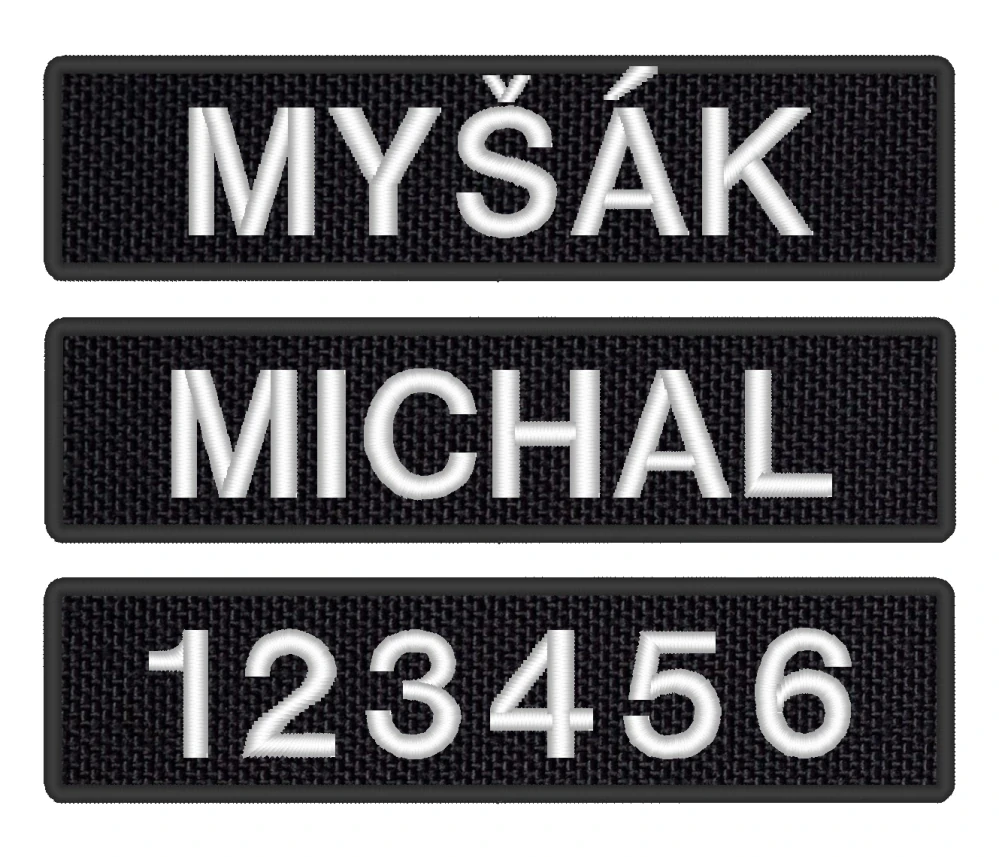 Nášivka JMENOVKA KRÁTKÁ černá 10 x 2,5 cm vlastní text 