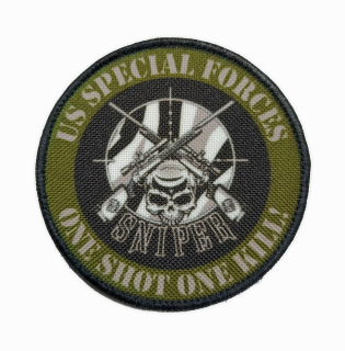Nášivka USSF SNIPER One shot, one kill! oliv